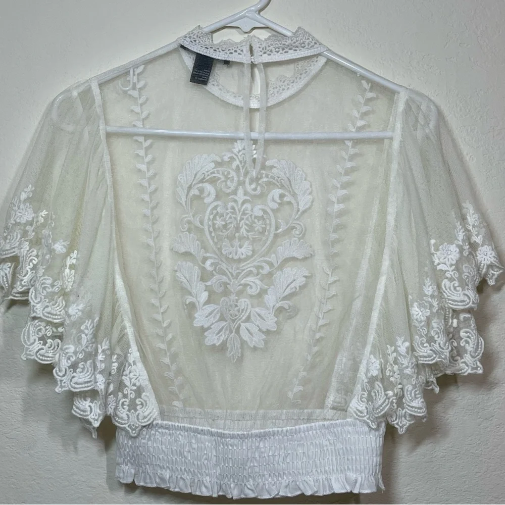 Forever 21 Embroidered Mesh Top Size S